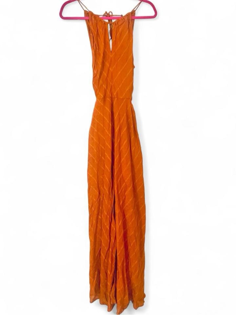 H&M Rust Orange Striped Halter Tie Neck Maxi Dress size 10